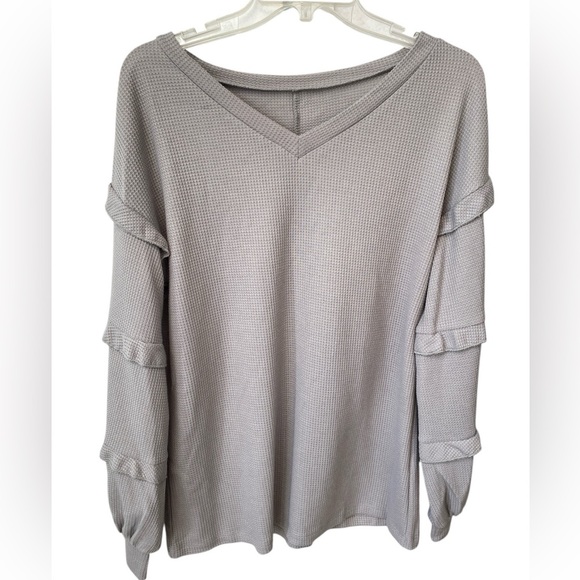 Boho Waffle Knit Top With Ruffle Sleeve Women’s Large Hipster Oversized Hipster - Picture 4 of 9